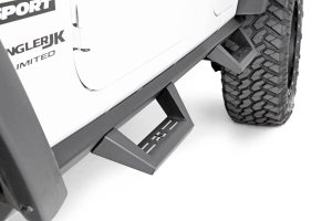 Jeep Wrangler Unlimited Contoured Drop Steps - 4 Door - Rough Country - Drop step design - Textured Black - '07-'18